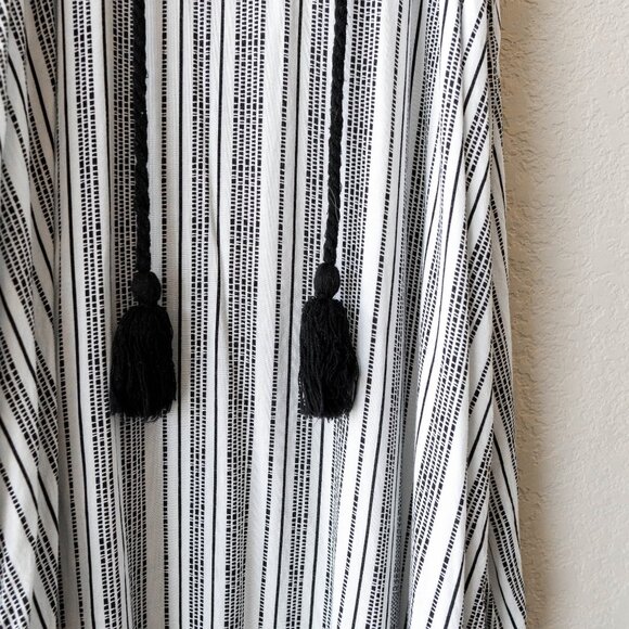 J for Justify Size Small Sleeveless Black & White Striped Boho Tassel Tie Dress - Picture 4 of 7